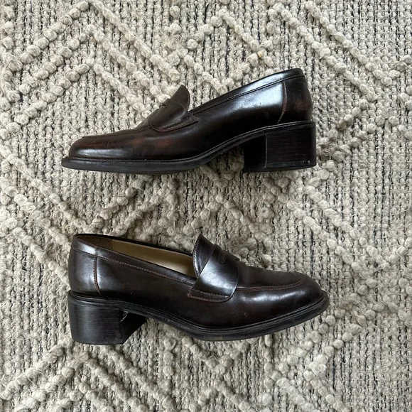 G.H. Bass & Co. Stacked Heel Brown Loafers - Picture 6 of 10